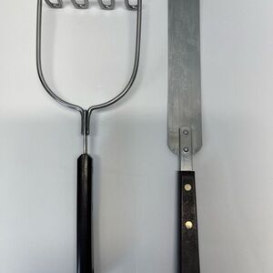 Vintage Ekco Potato & Spatula Stainless Steel Riveted Faux Wood Handle USA